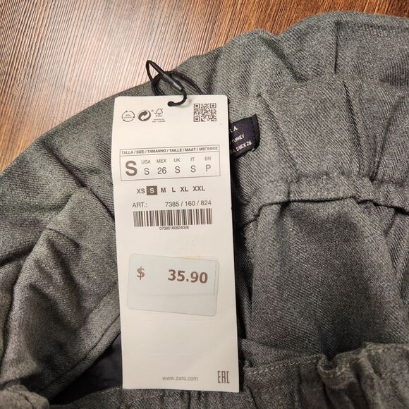 Zara TRF Pants Women's Size Small Gray Paperbag Waist Crop Wide Leg Casual NWT - Picture 5 of 6